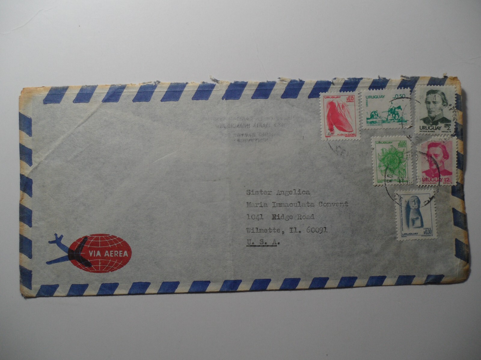 STAMPMART : URUGUAY 1980 AIRMAIL 6 STAMPS COVER USED TO ILLINOIS USA