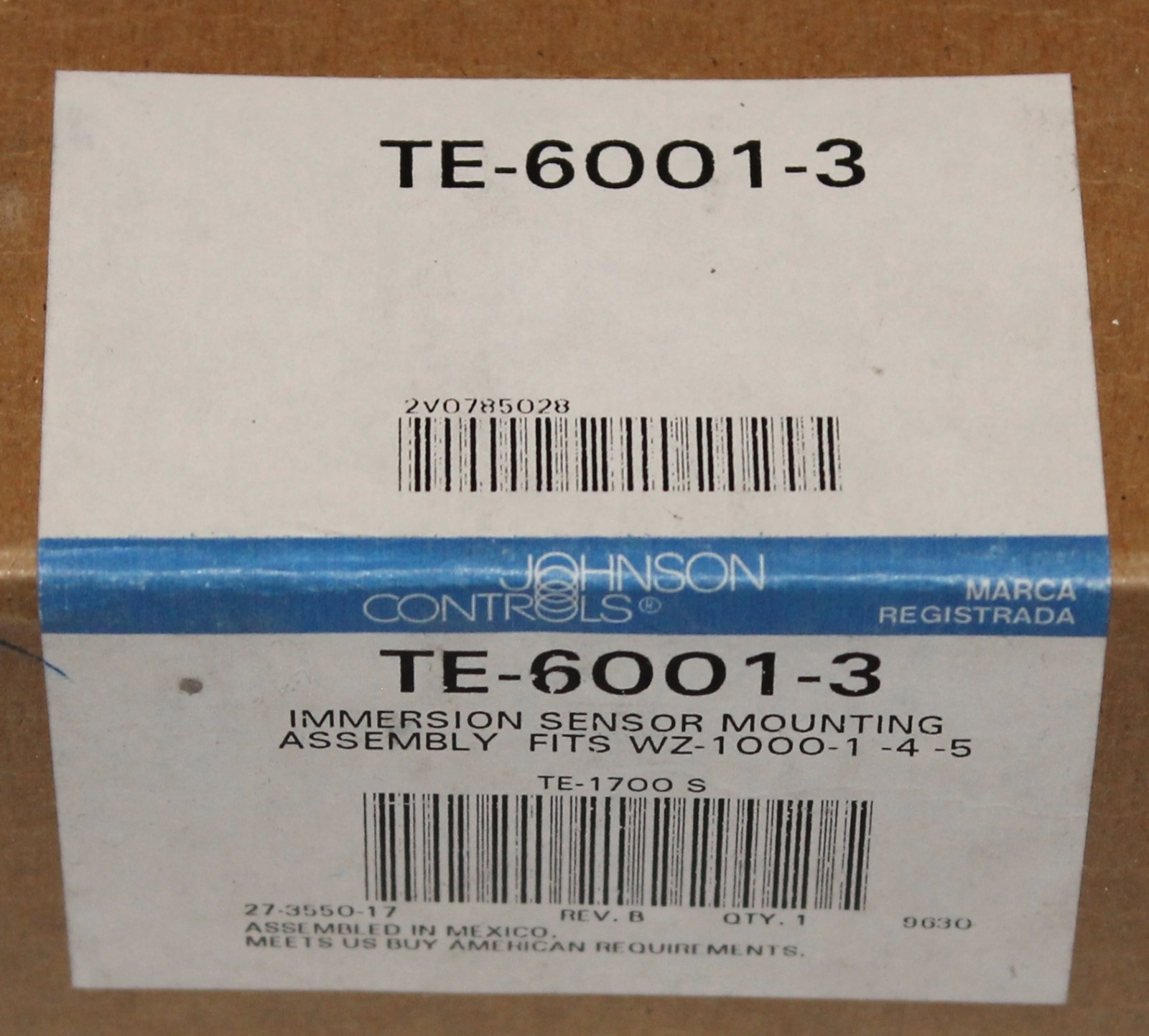 JOHNSON CONTROLS  TE 6001 3 WZ 1000 Sensor Mounting Kit