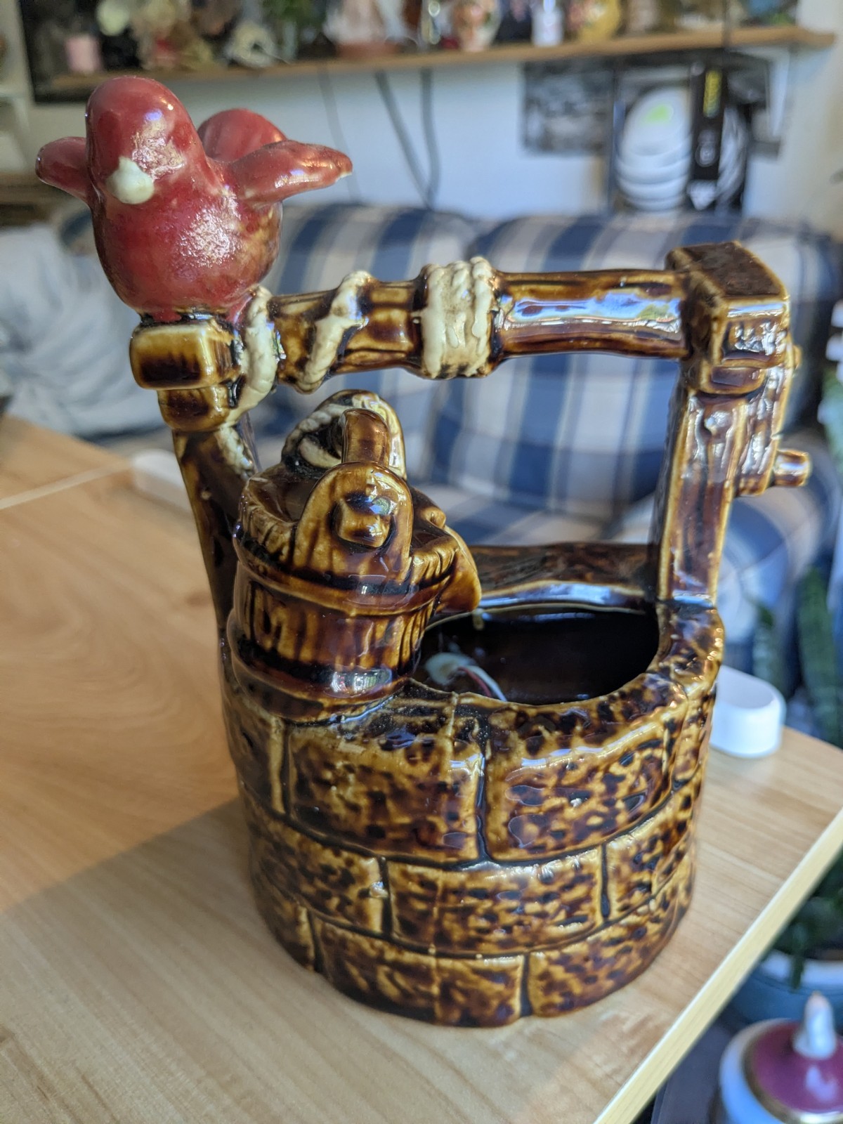 Ceramic Bird Wishing Well Decor – Unique Planter / Shelf Accent