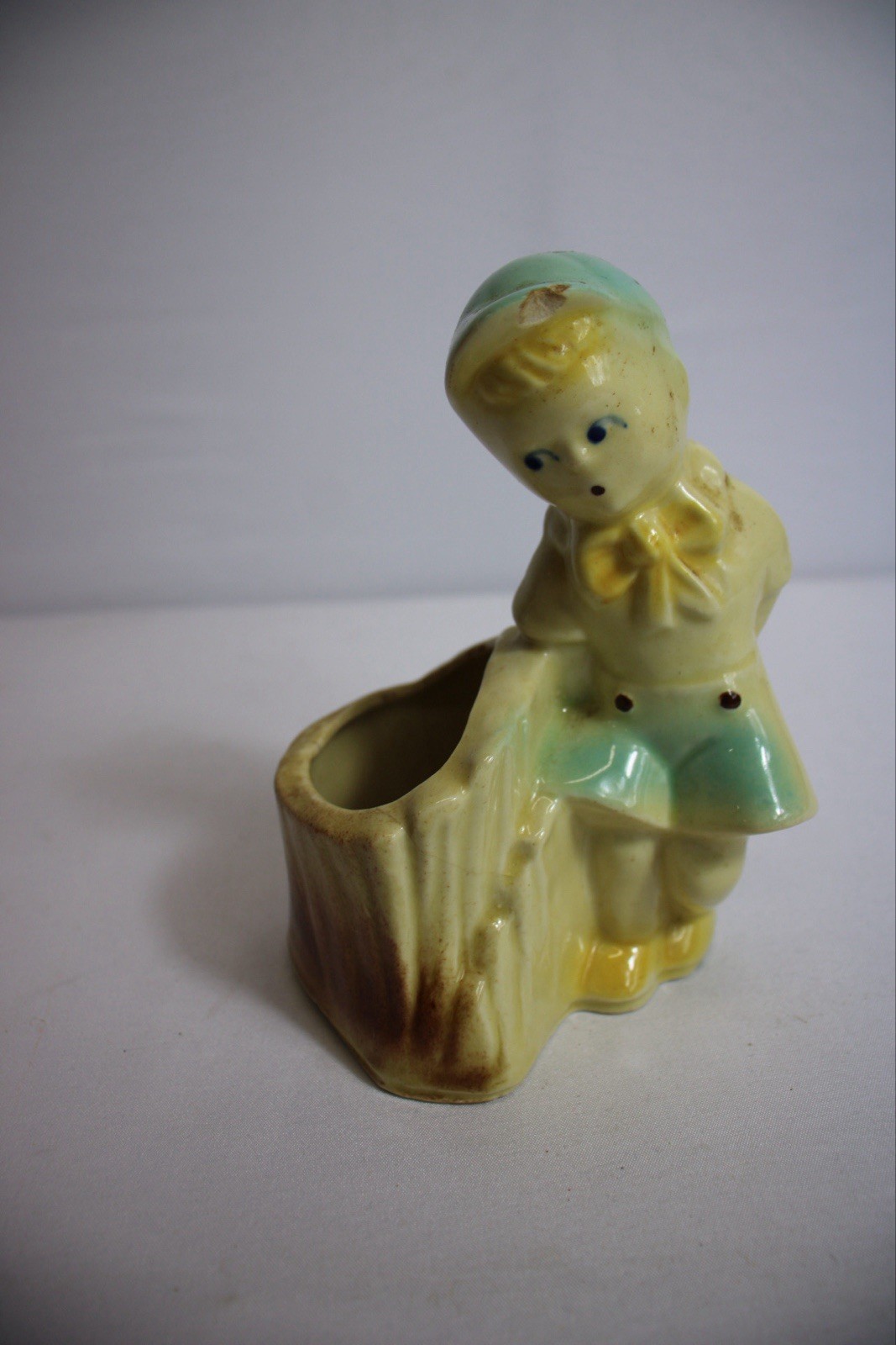 Vintage SHAWNEE Figurine PLANTER Porcelain Gold Trim Collectible Retro Boy