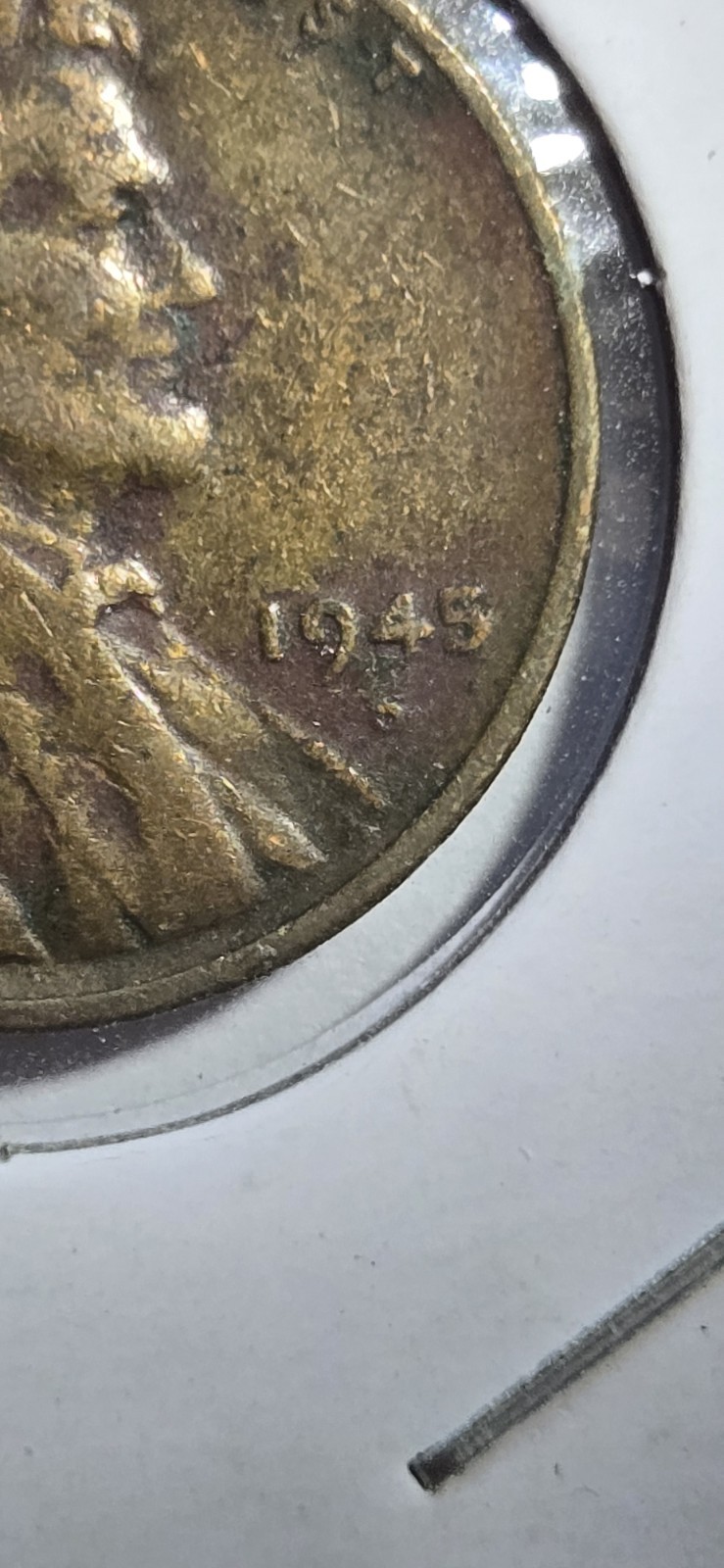 1945 S Lincoln Cent With Reverse Motto Weak Error And Tilted S, Mintmark!