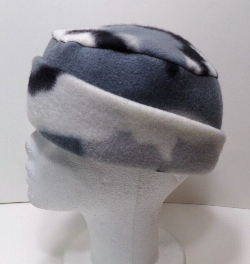 WHITE  CAMOFLAGE    FLEECE ROLLED BRIM WINTER HAT THERMAL STRETCHY h88cr