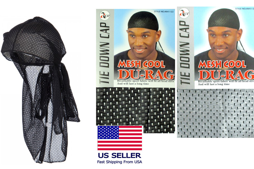 LOT OF 3 HATS--"MESH COOL" DURAG,TIE DOWN HAT, HEADWRAP, BREATHABLE -MH1122