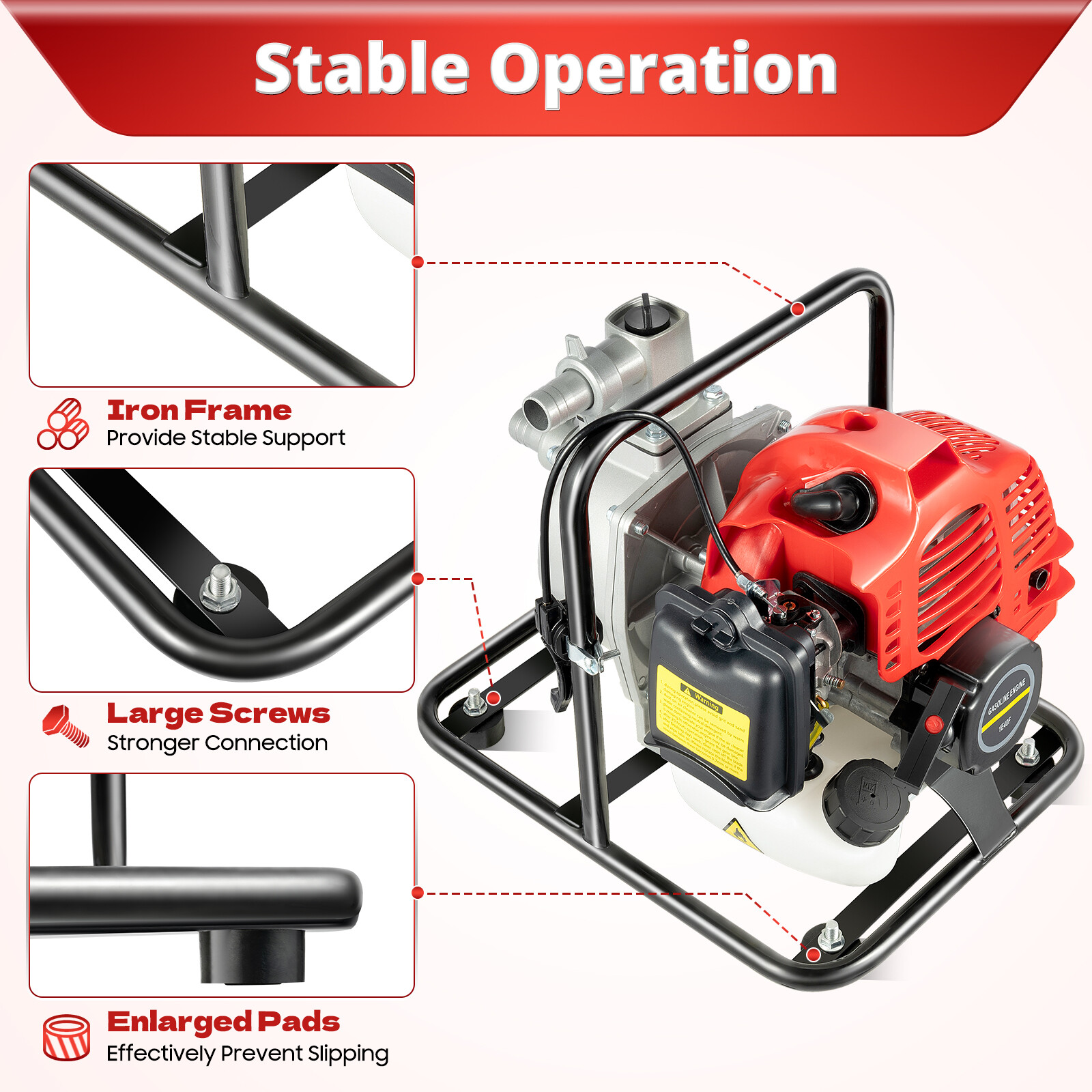 2 HP 2 Stroke Gasoline Water Pump 1" Portable Gas-Powered Semi-Trash Water Pump