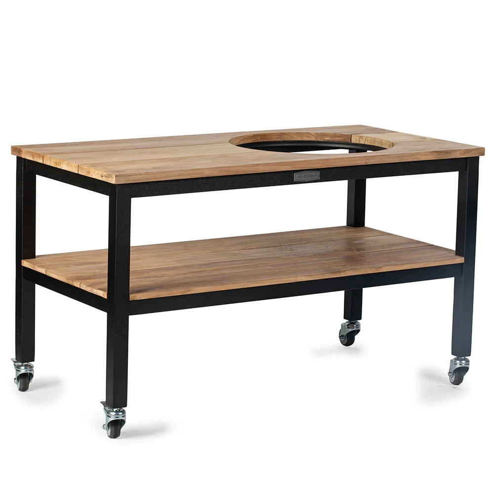 Ash & Ember Grade A Teak Ceramic Grill Table with Aluminum Frame, 22" Opening
