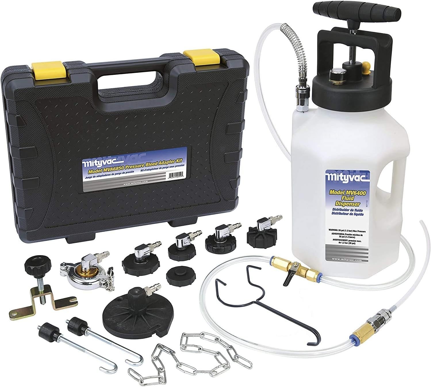 MV6840 Hydraulic Brake and Clutch Pressure Bleeding System, Includes Seven (7)