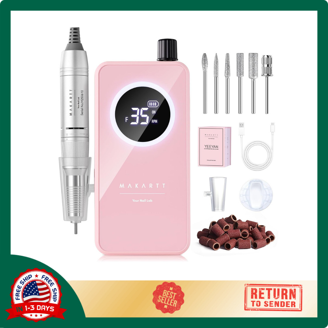 Makartt Rechargeable Nail Drill – 35000RPM Electric Nail File,Portable E File fo