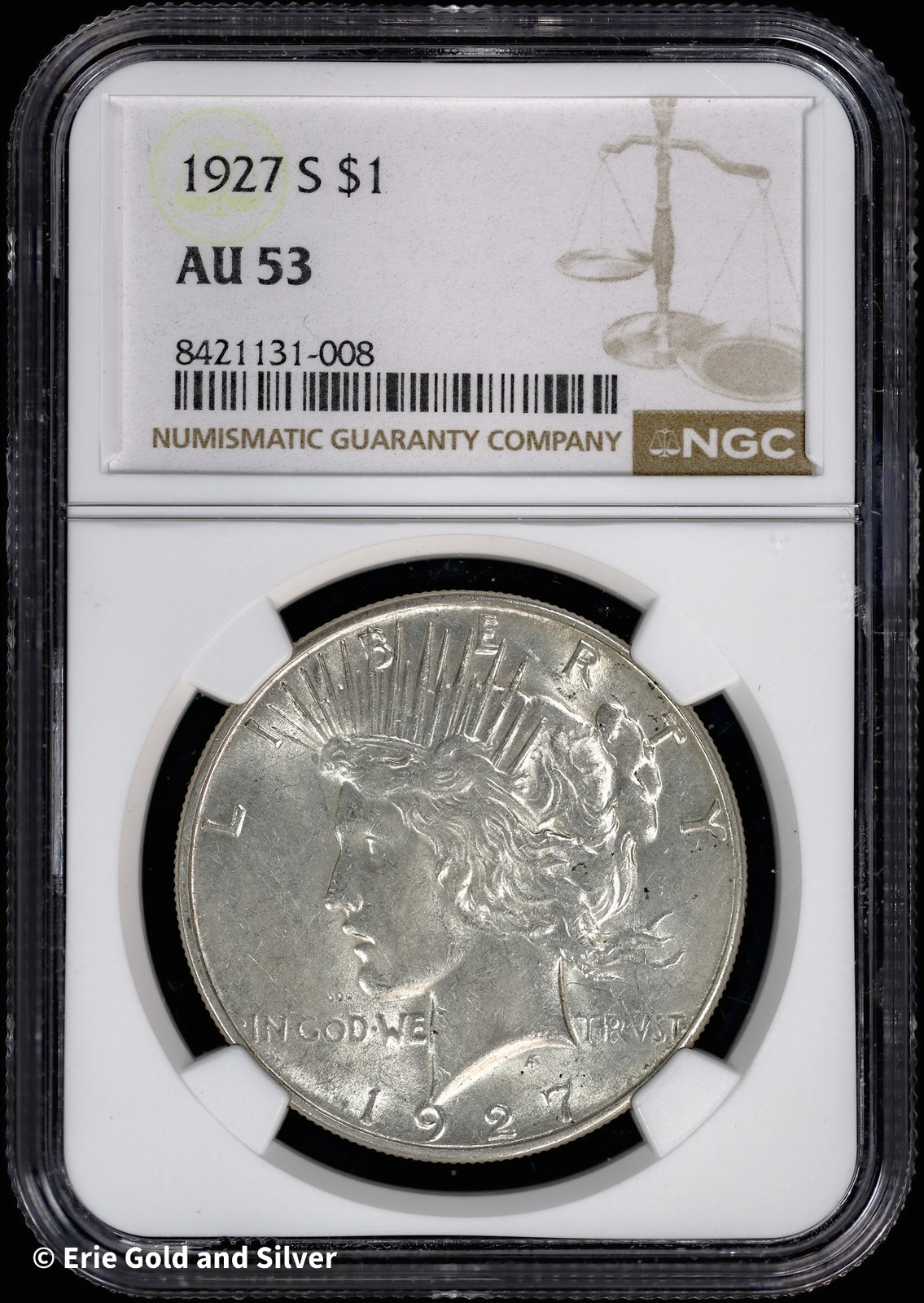 1927-S $1 Peace Silver Dollar NGC AU 53