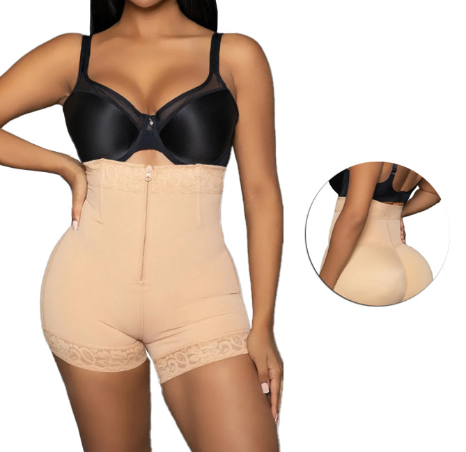 Women's Net Body Shaper High-Waist Tummy Slimming Zipper Lace Shapewear 2342