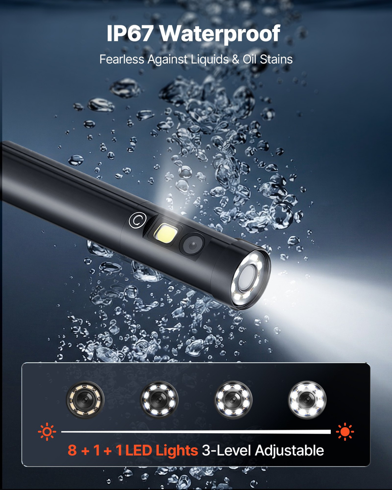 Triple Lens Endoscope with Light, Plumbing (4.9FT Cable)