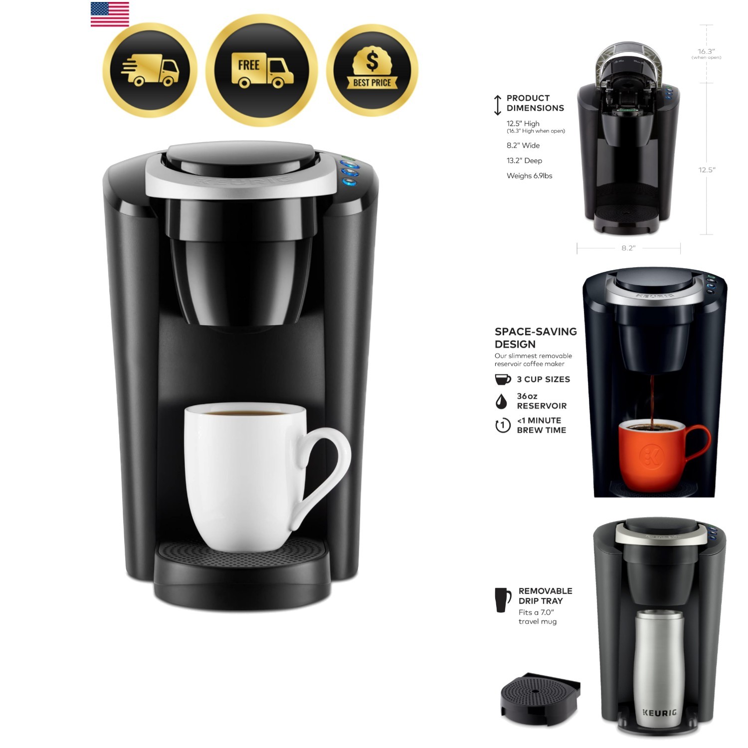 K-Compact Single-Serve K-Cup Pod Coffee Maker, with 3 Brew Sizes, Smart Start...