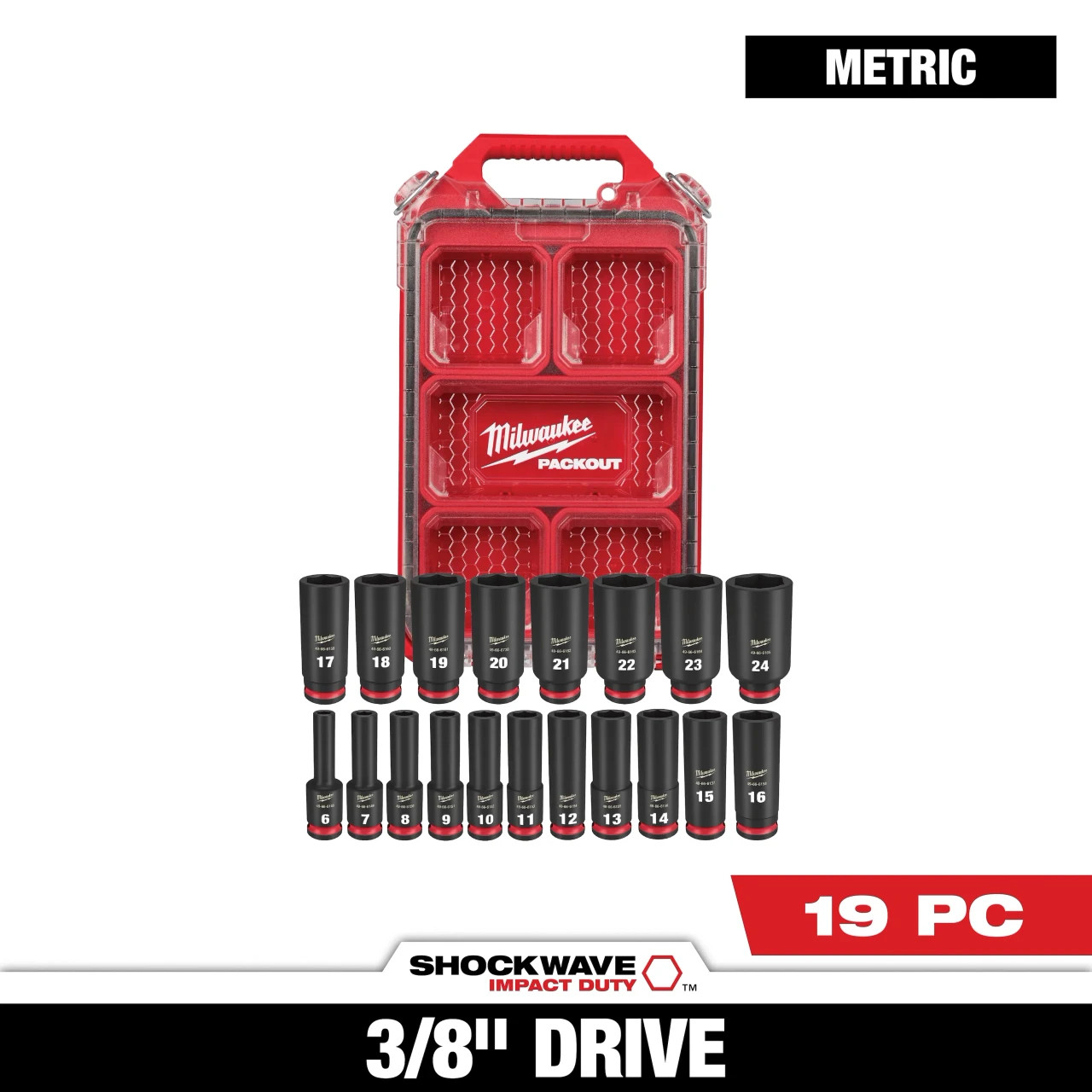 SAE PACKOUT Socket 3/8" Dr (19 Piece)