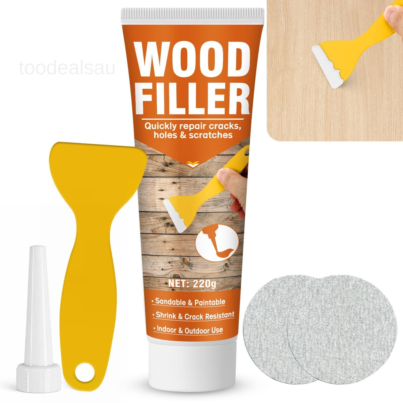 Wood Filler, 7.76 oz Paintable & Sandable Wood Putty –Low Odor, Shrink (White)