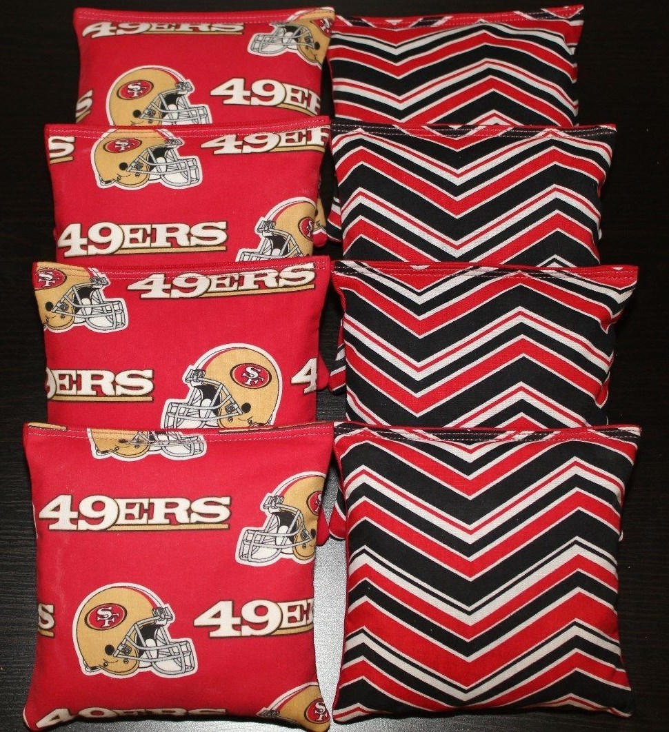 8 CORNHOLE BEANBAGS made w SAN FRANCISCO 49ERS Fabric ACA Reg Bags