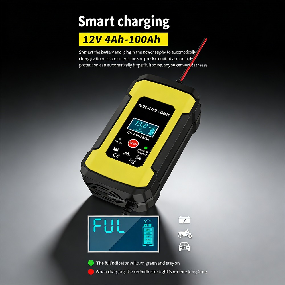 12V 6A Car Battery Charger Intelligent Current Adjustment Moto Car Charging