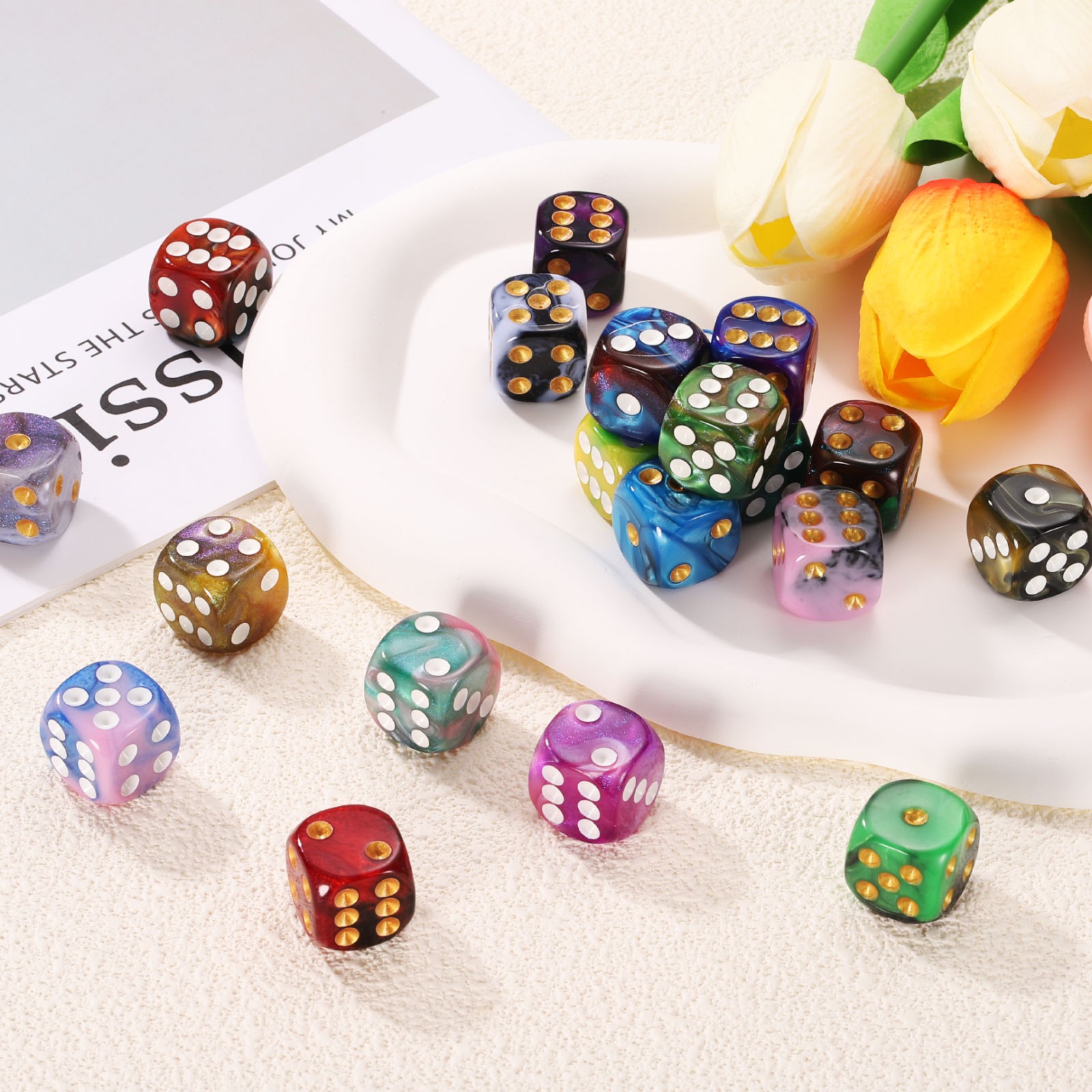 20Pcs 6 Sided Standard Dice, Acrylic D6 Pearl Pattern Dice (Red and Blue)
