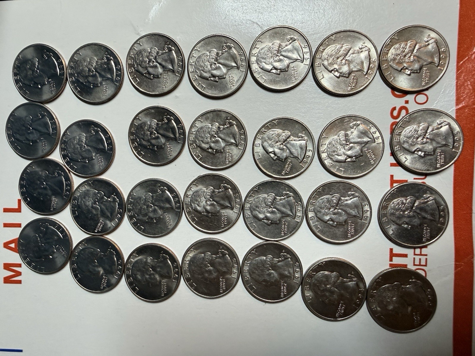 1994 to 1996 P&D  (30 Coins) Washington Quarter - AU To U Condition -ERRORS