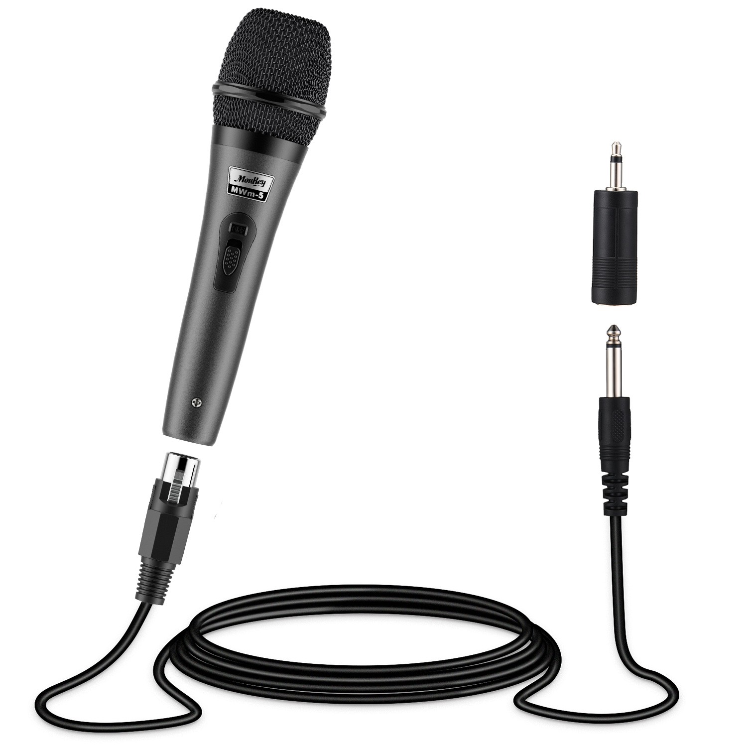 Moukey Wired Dynamic Vocal Microphone 13ft XLR Cable Cardioid Karaoke Mic Gray