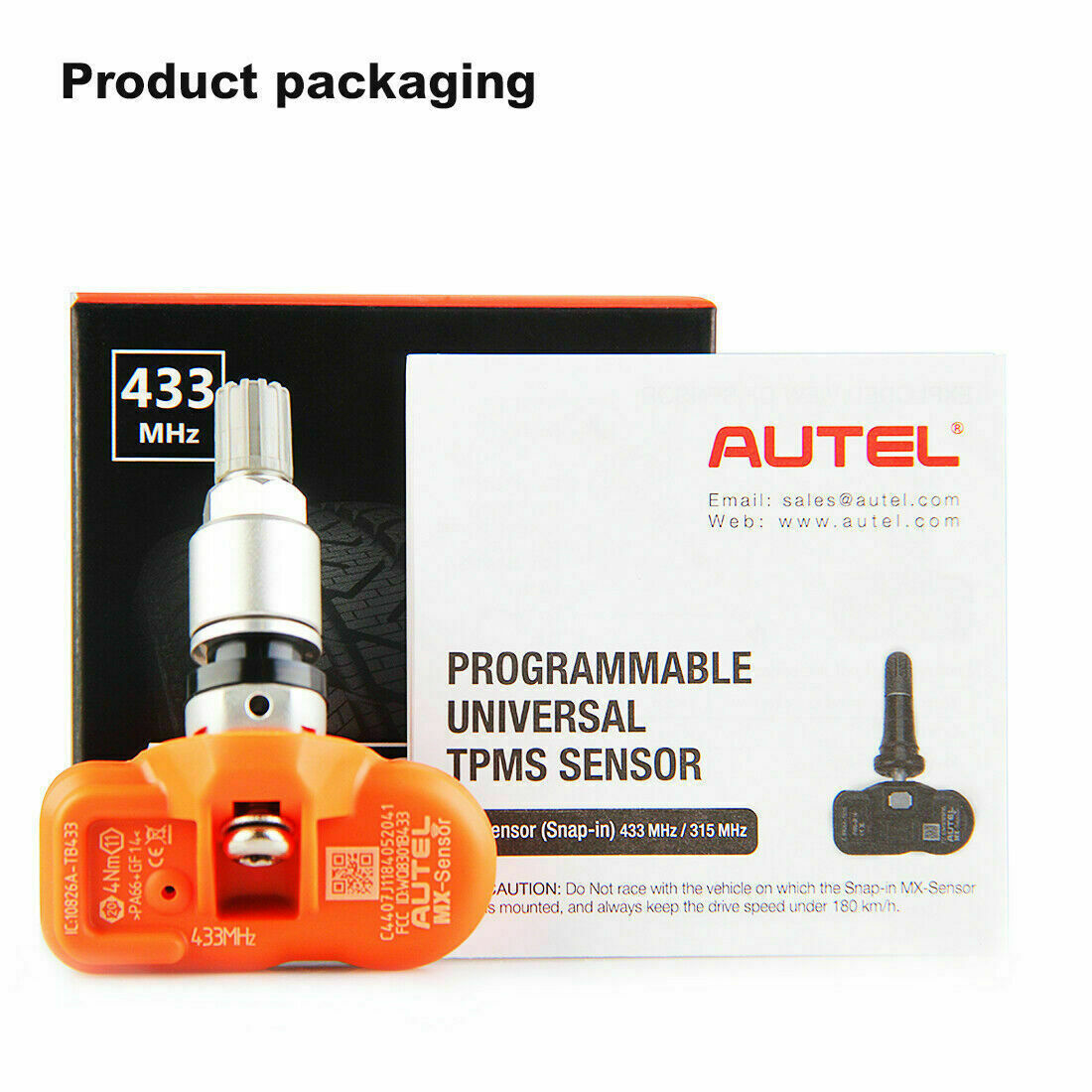 Autel MX-Sensor 433MHz Tire Pressure Metal Stem Valve Sensor TPMS Programmable