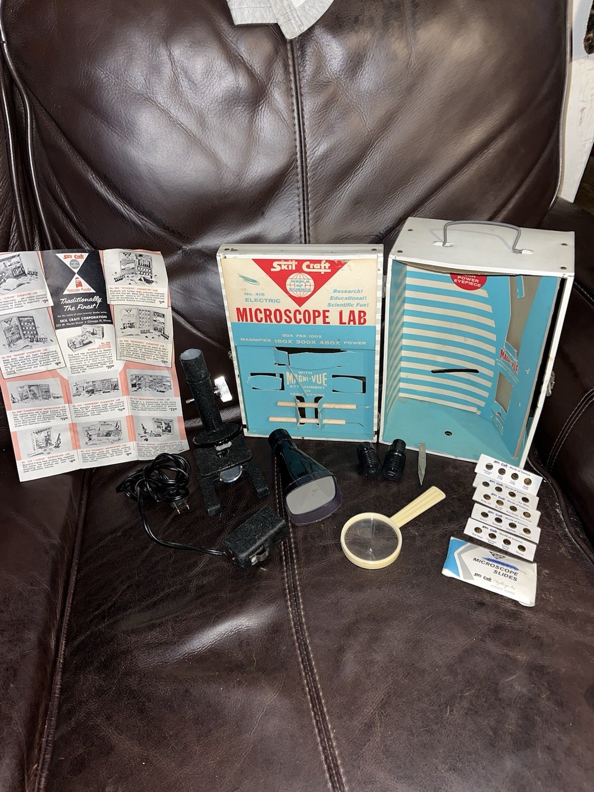 Vintage Skilcraft Microscope Lab Kit w/ Slides Tools And Power Cord