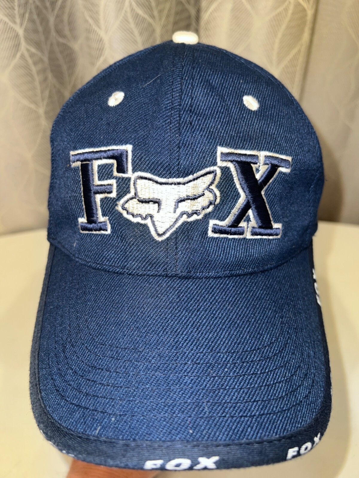 Fox Racing Logo Navy blue with White Hat Cap Hook Loop Good Condition
