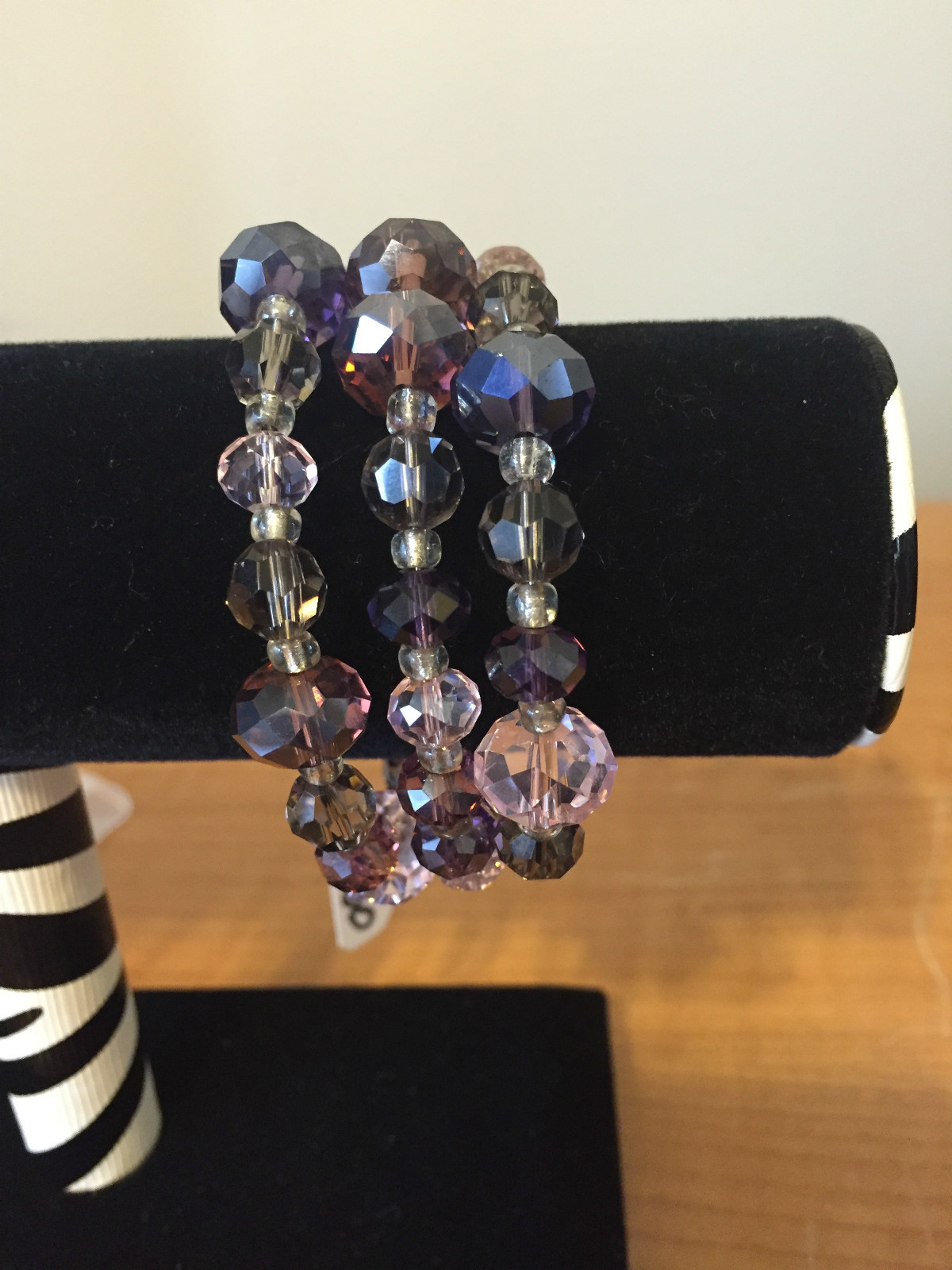Purple, Clear & Pink Glass Beads Bracelet Hand Made
