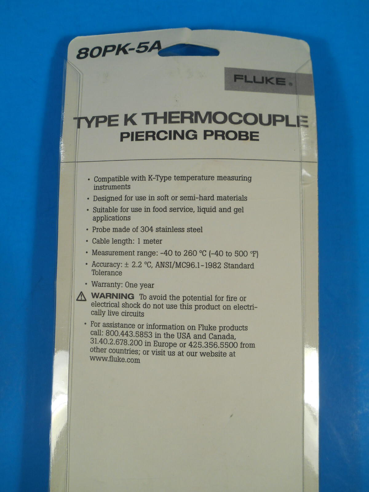Fluke Type K Thermocouple Piercing Probe 80PK-5A