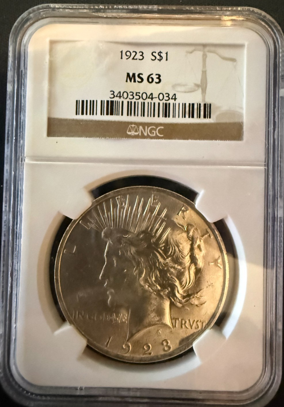 1923 SILVER Peace Dollar NGC MS63- STUNNING!