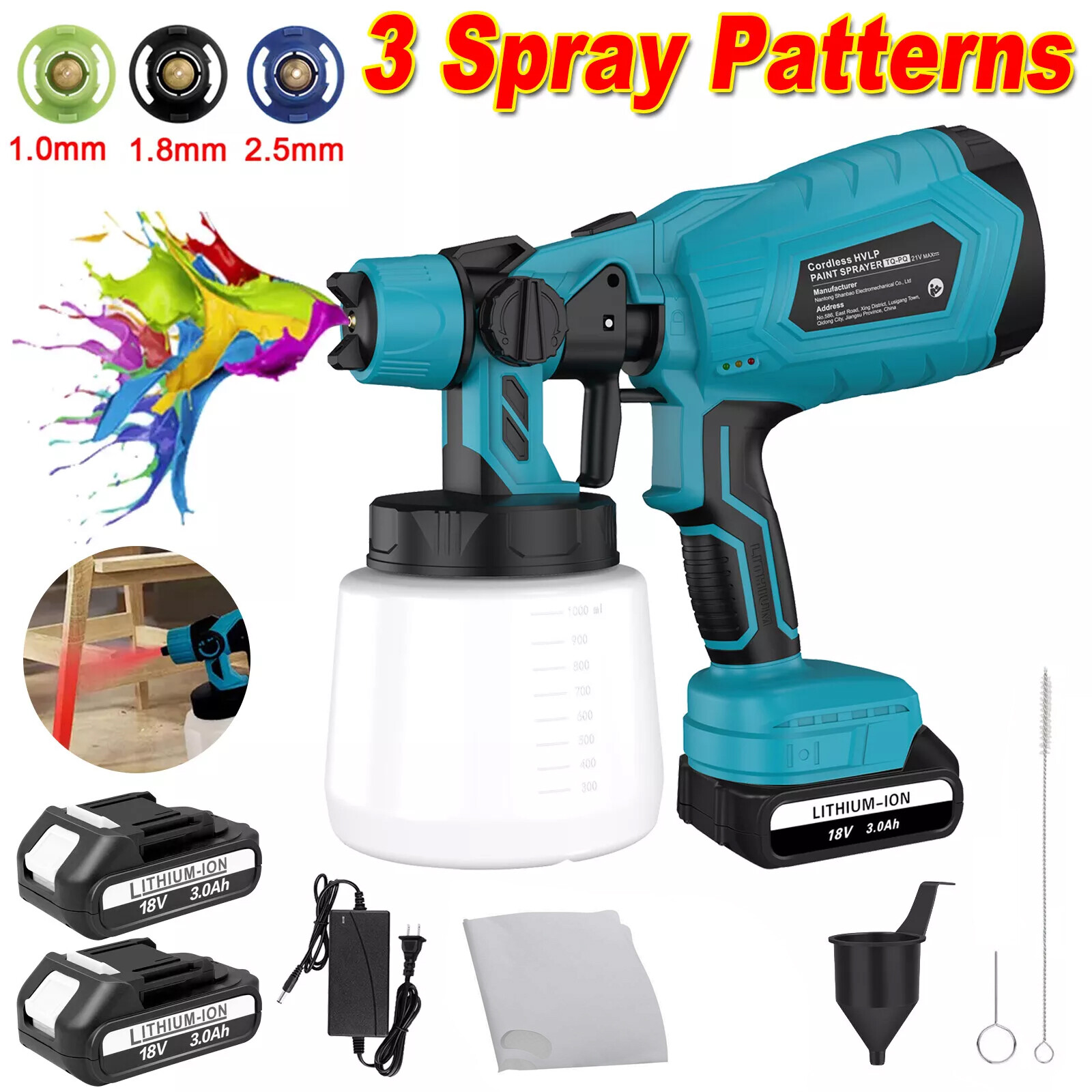 2 Battery Cordless High Pressure Spray Gun Airless Paint Sprayer For Makita 18V