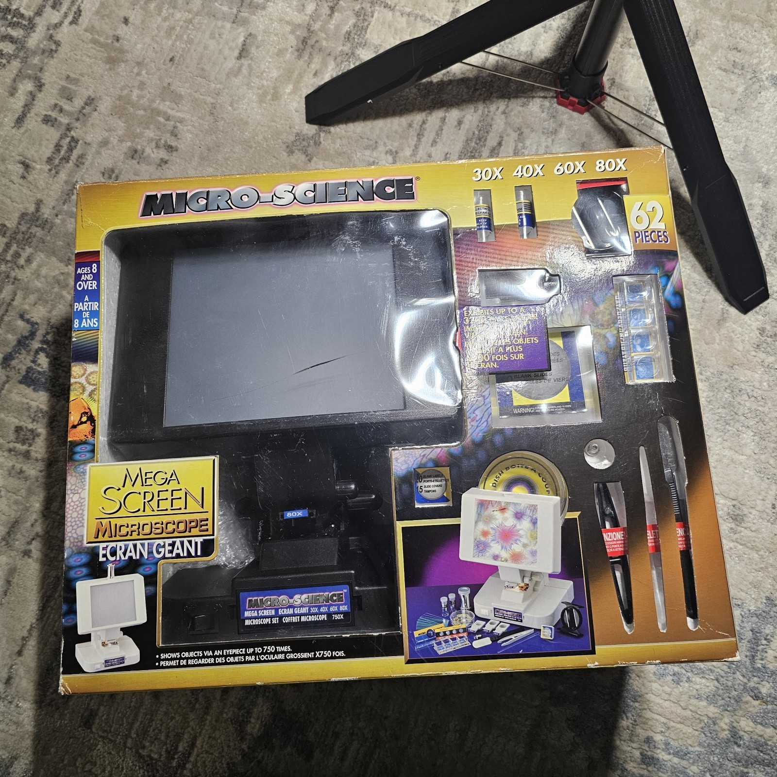 Micro-Science Mega Screen Microscope Set No. 2222 62 Pc Complete 30X 40X 60X 80X