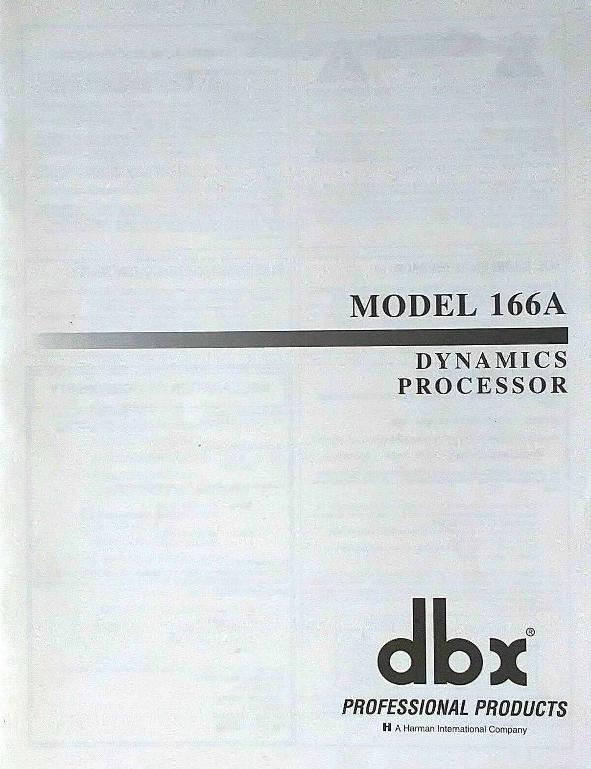 dbx Model 166A Dynamics Processor Rack Unit Original Owner's Manual Book.