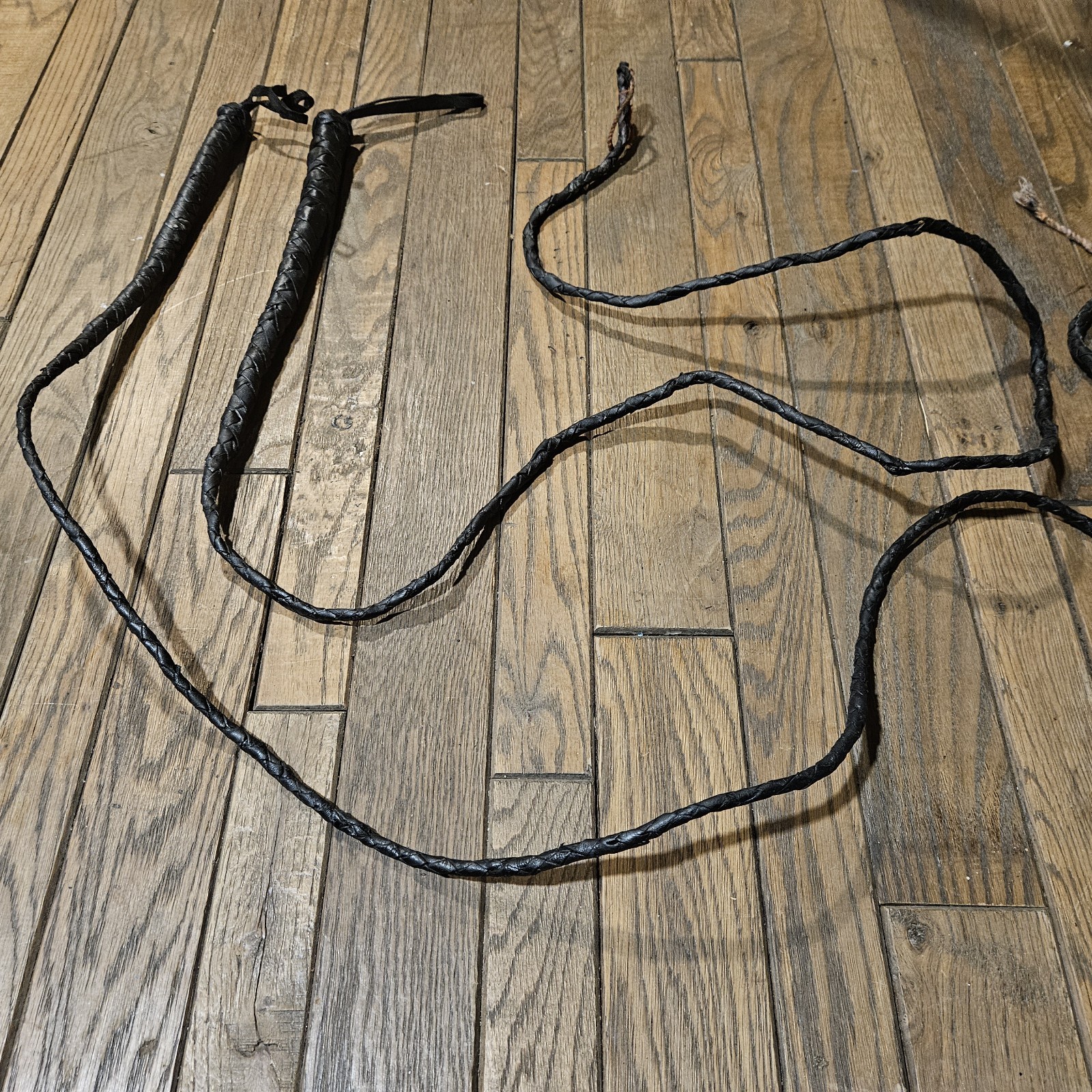 Two VTG 7Ft Rawhide Leather Bull Whip Braided Horse Cowboy Bullwhip Indiana Jone
