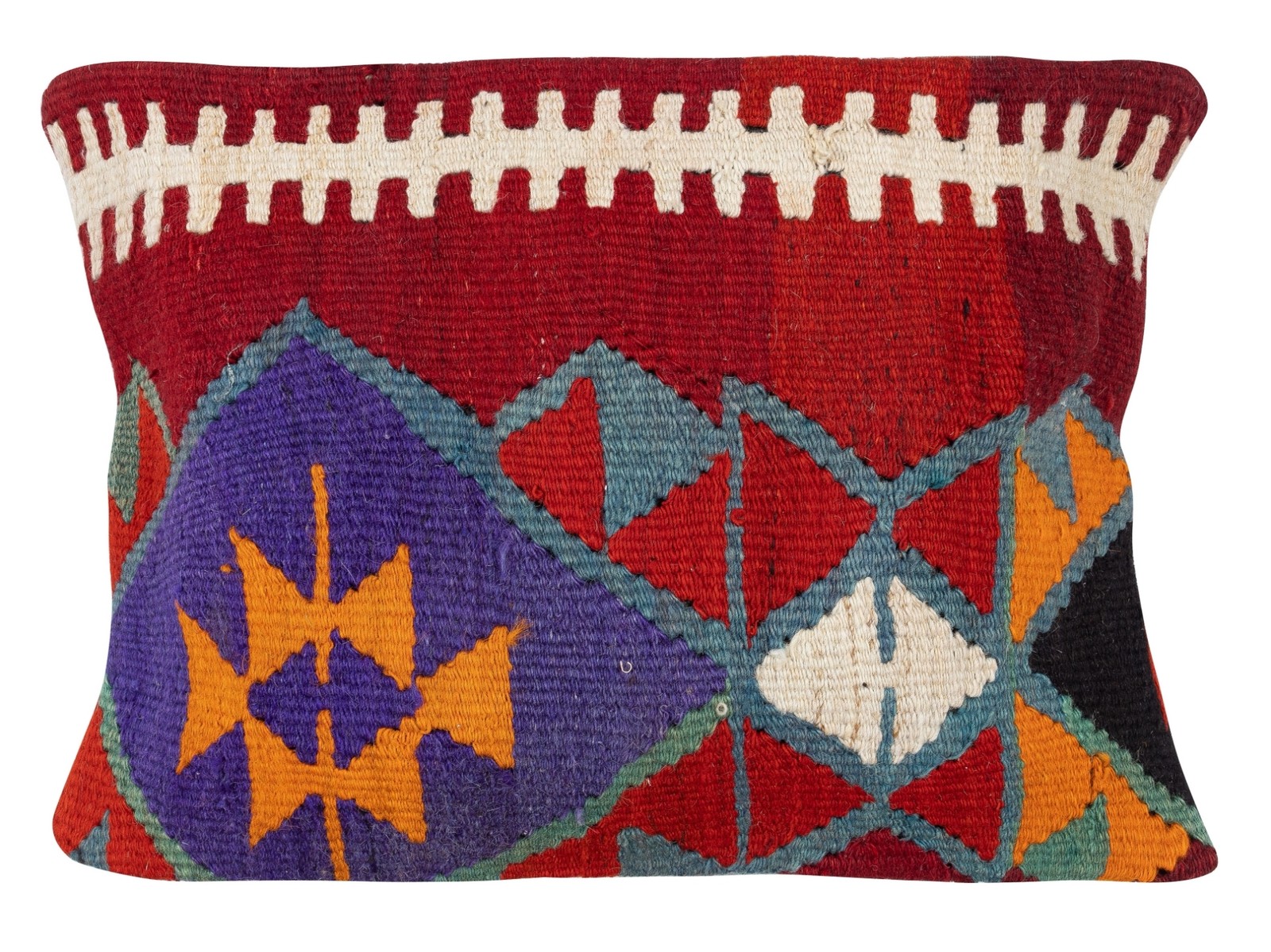 16"x24" Vintage Cushion Cover. Hand-Woven Kilim Pillowcase. Lumbar Pillow Cover
