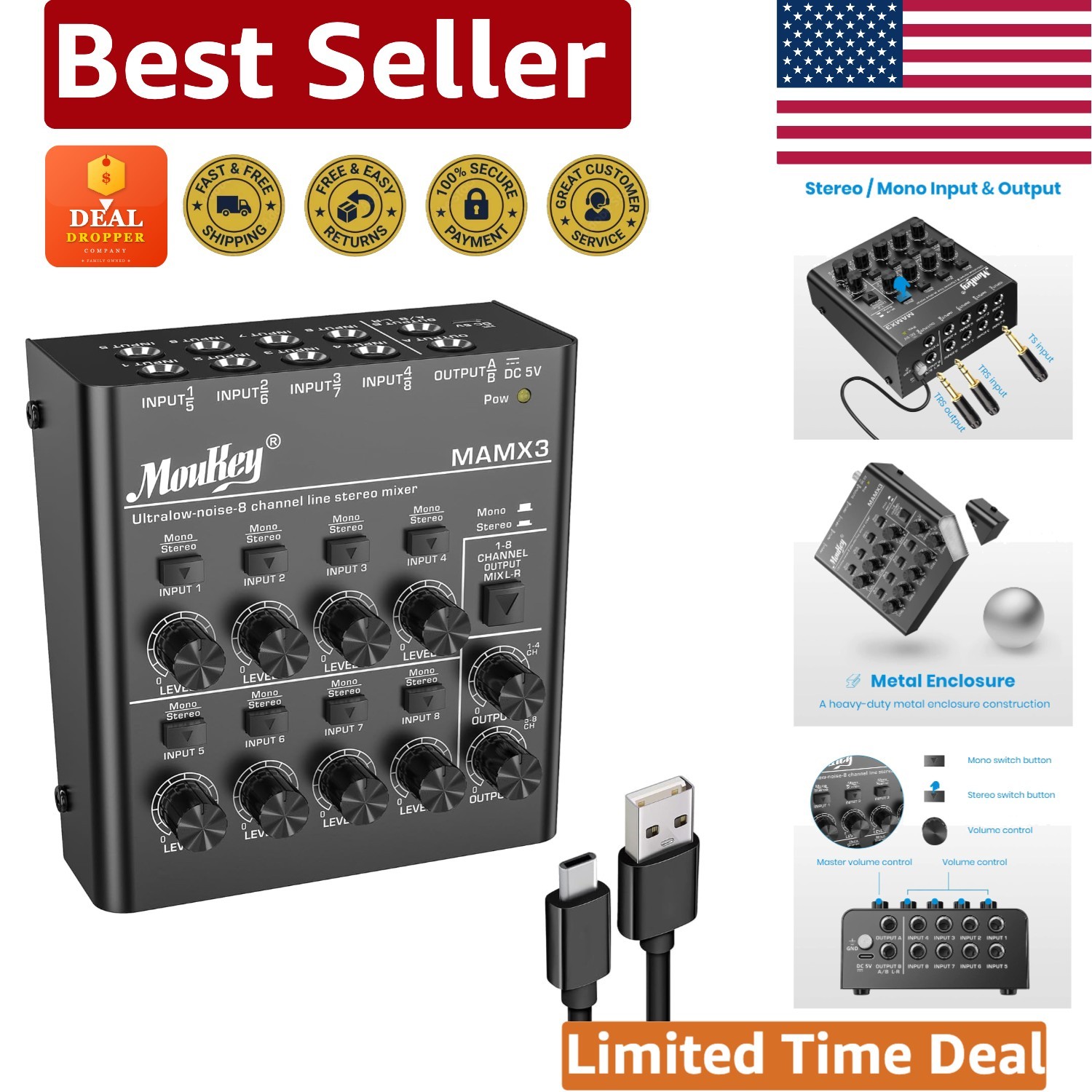 Professional 8-Channel Low Noise Mixer - Designed for Clubs & Live Performances