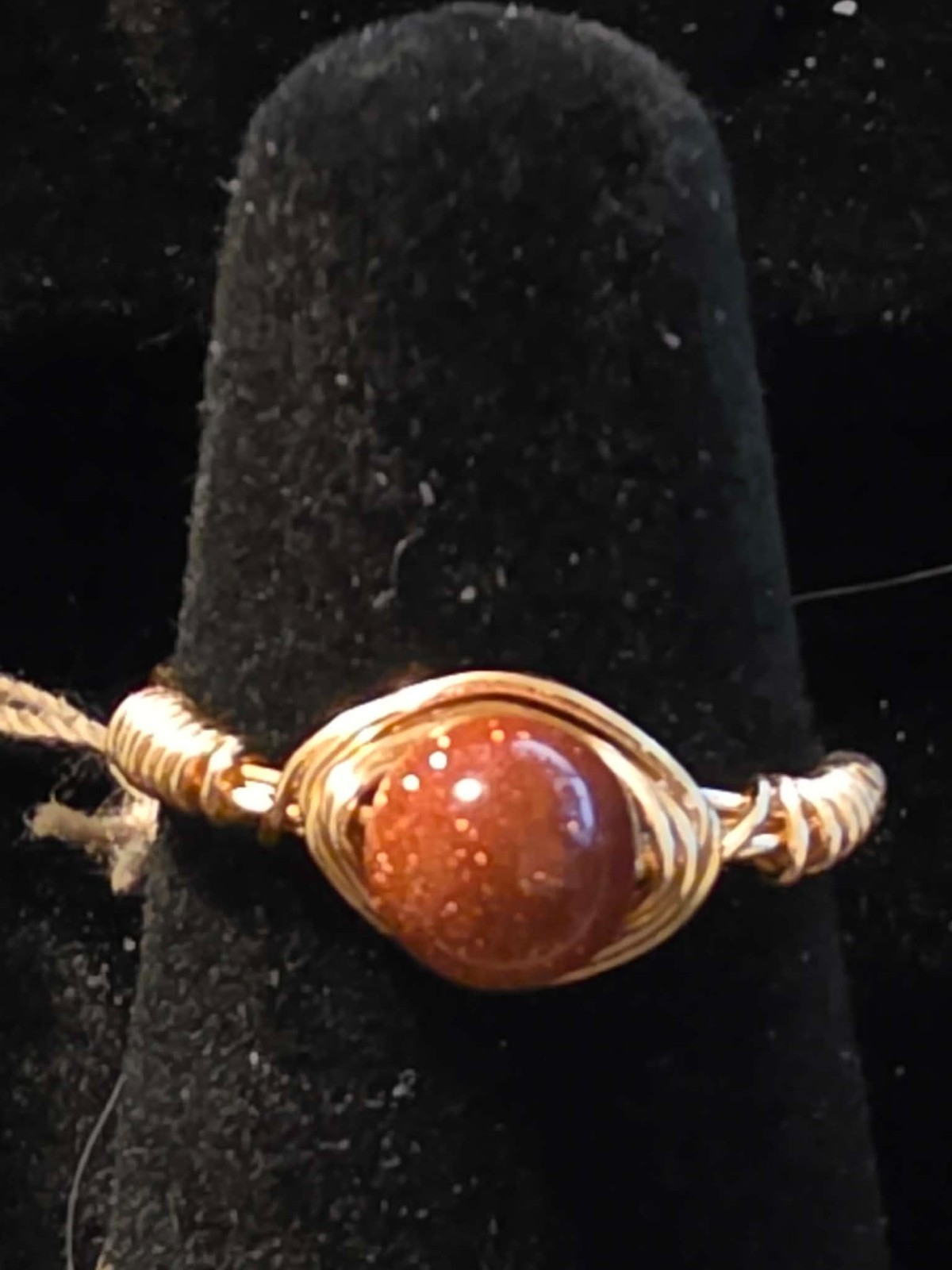 Handmade size 6 Wire-Wrapped Goldstone Ring with Gold-Tone Plated Wire