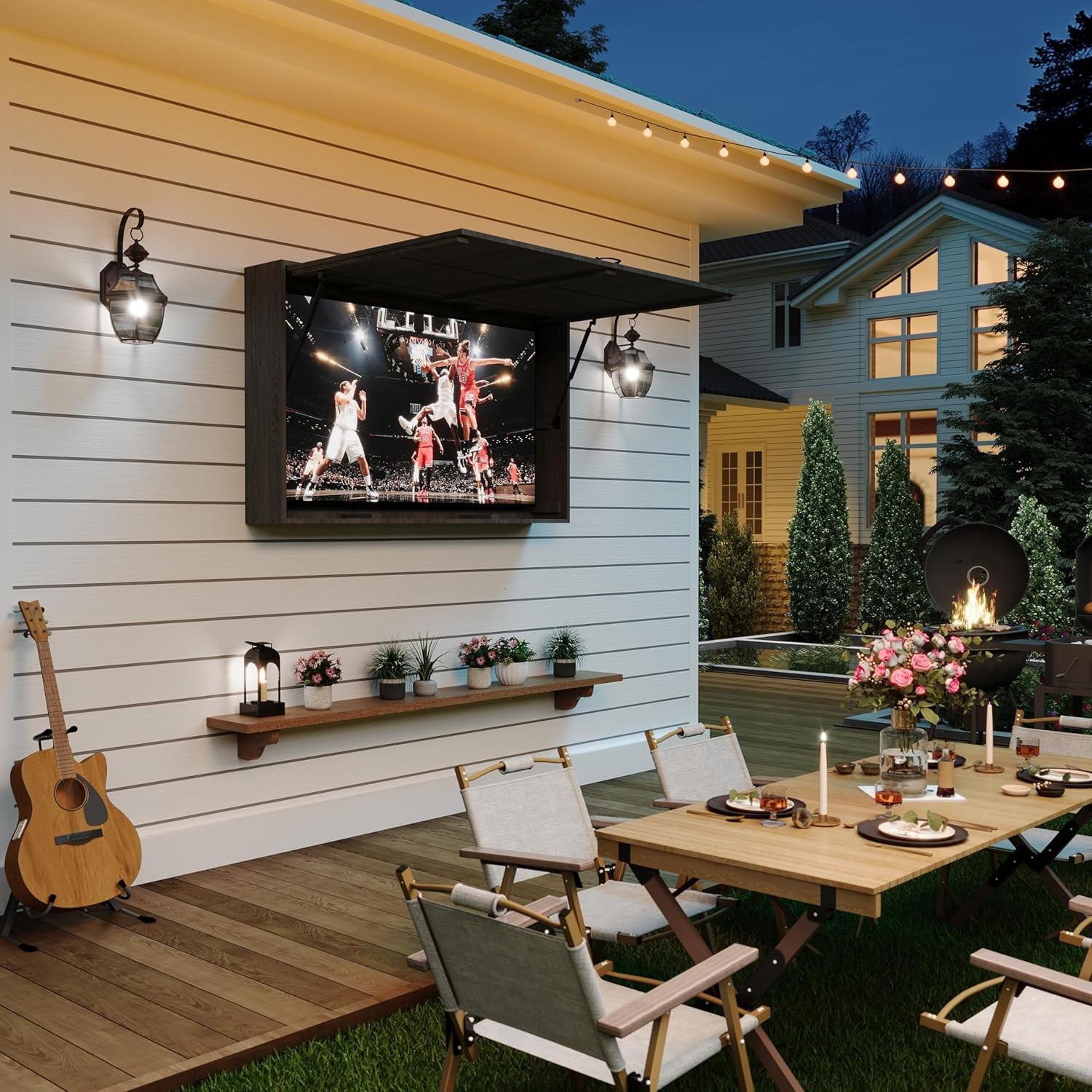 Outdoor TV Enclosure TV Cover with 4D Adjustable Mount Fold-Up Door Fits 44-55in