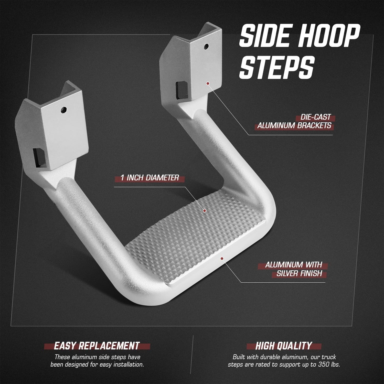Pair Aluminum Side Hoop Steps Universal Side Step Compatible With Chevy GMC ....