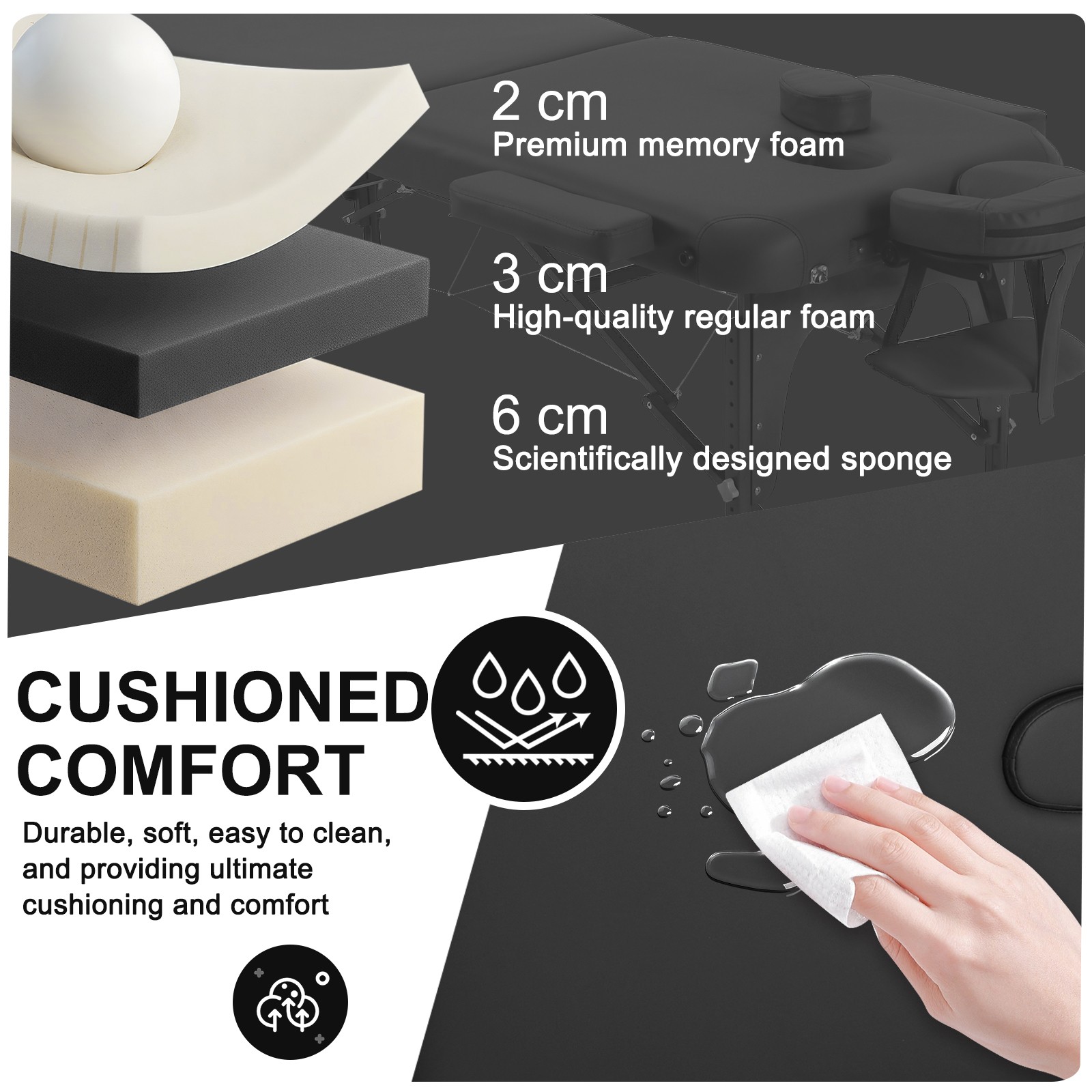 Portable Physical Therapy Massage Table - Stretching Treatment - Black