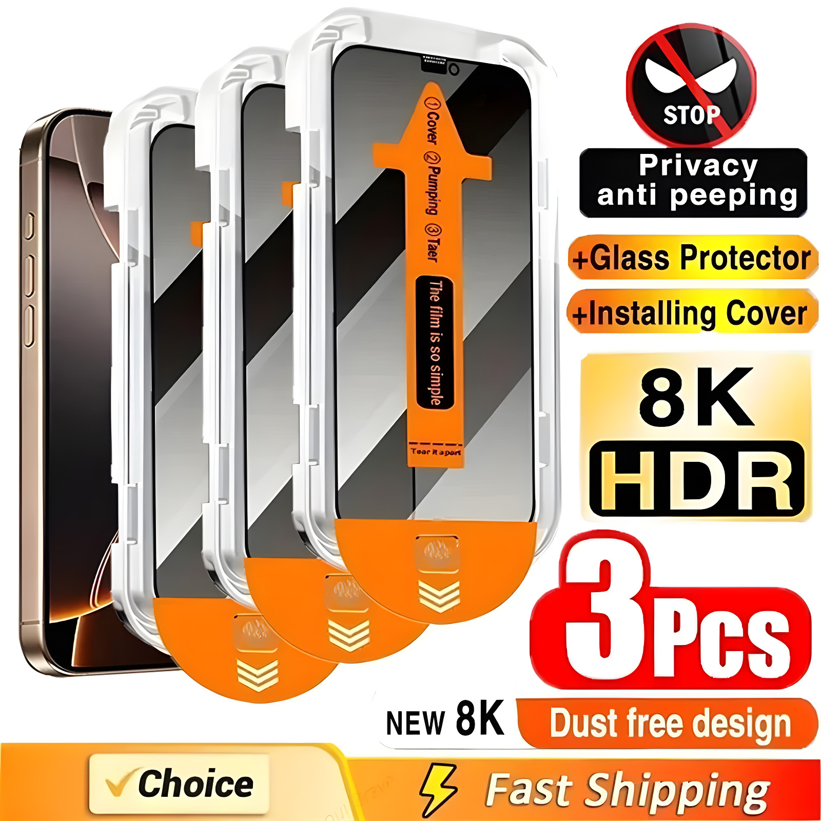 3x Easy Install Privacy Screen Protector For iPhone 16 15 14 13 12 Pro Max Plus