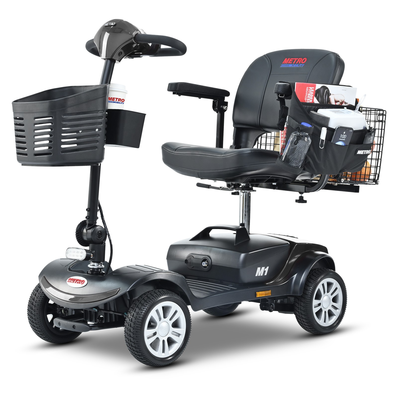 METRO 4 Wheel Travel Mobility Scooter with 300W Motor for Adult-300lbs, Black