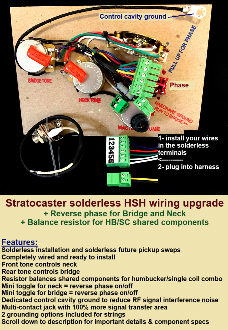 Stratocaster Solderless HSH Wiring MOD + Phase N&B + Balance Resistor for HB/SC
