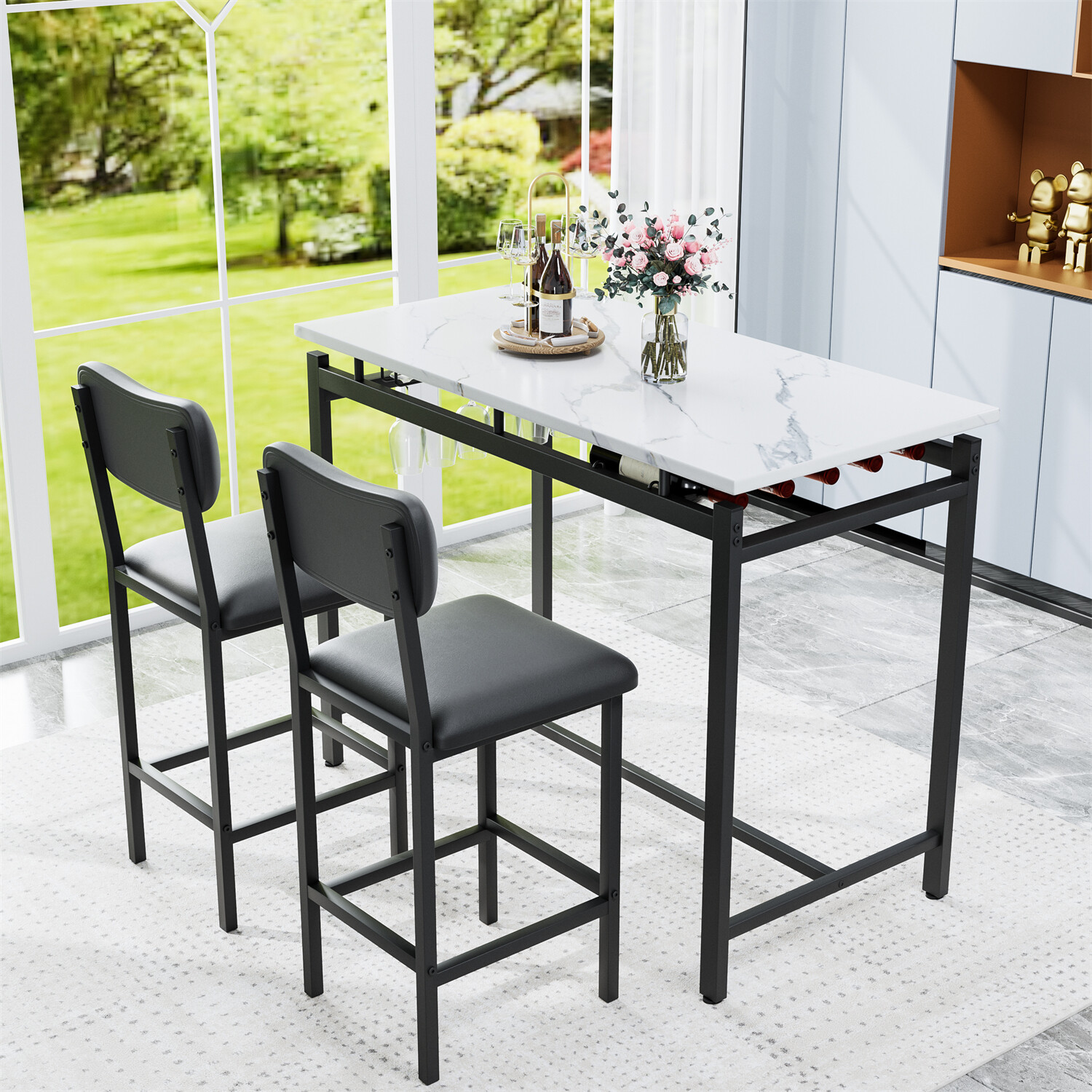 3 Piece Bar Dining Table Set Tables & 2 Chairs Home Kitchen Breakfast Furniture