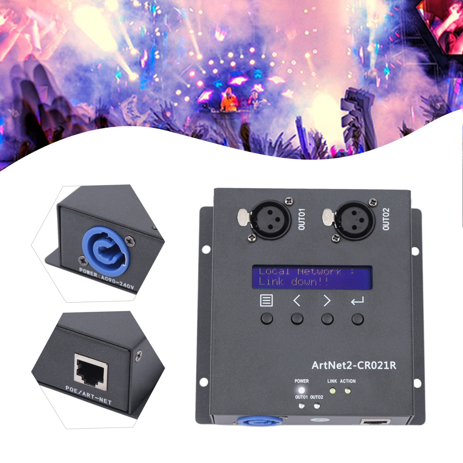Art Net DMX 512 Ethernet Lighting Controller Interface For Stages Bars 100Mbps