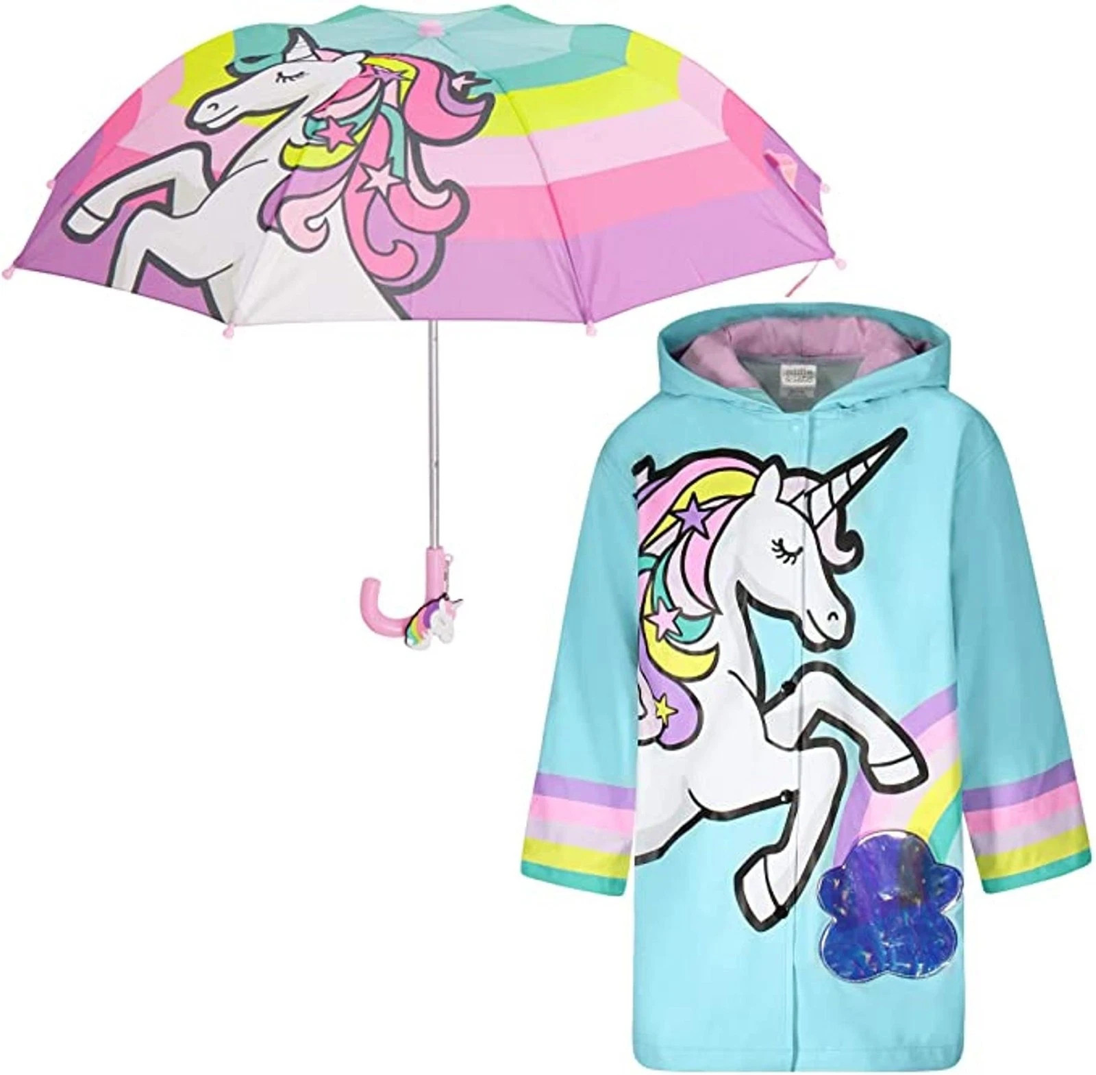 Girls Rain Jacket & Umbrella Set - Unicorn Umbrellas for Rain - Raincoat for ...