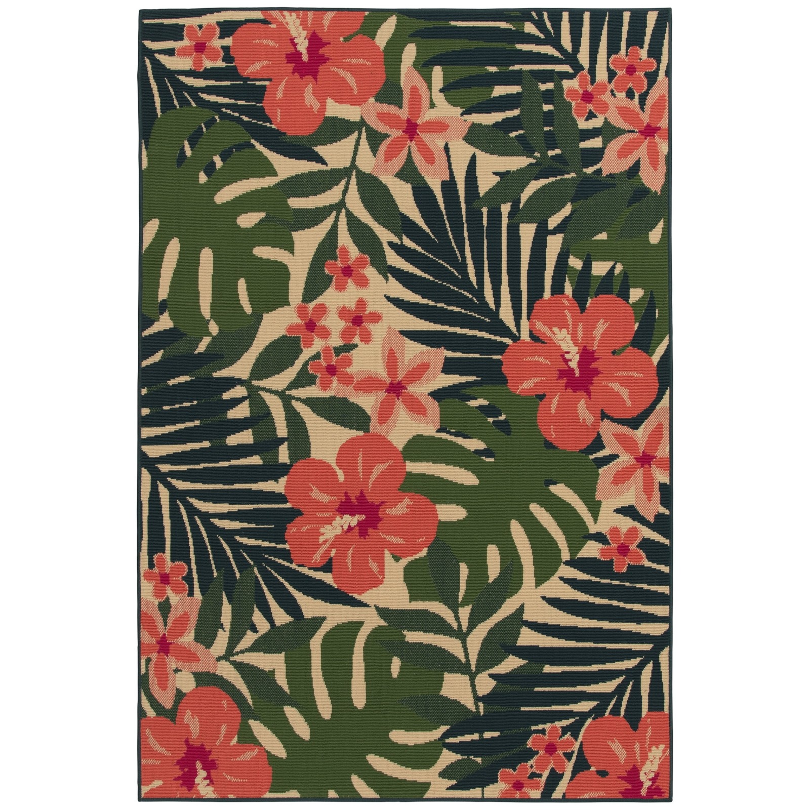Palm Fronds Outdoor Rug 7x10 Feet Tropical Patio Carpet Pink Beach Design
