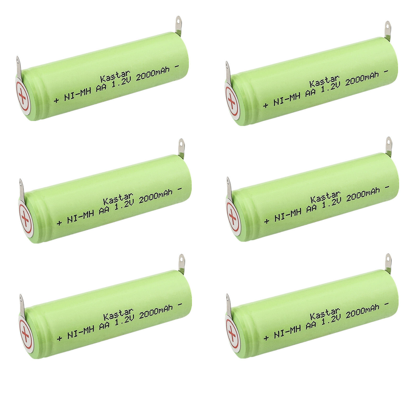 Kastar 6 PCS AA 1.2V 2000mAh Ni-MH Rechargeable Batteries Cell Flat Top w/ Tabs