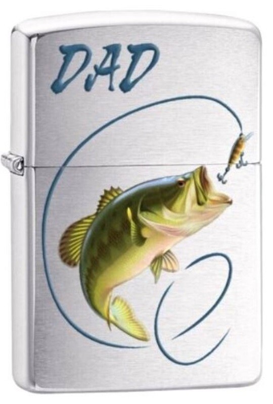 DAD BASS FISHING / BRUSHED  CHROME  ZIPPO LIGHTER / NEW IN BOX & MADE IN THE USA