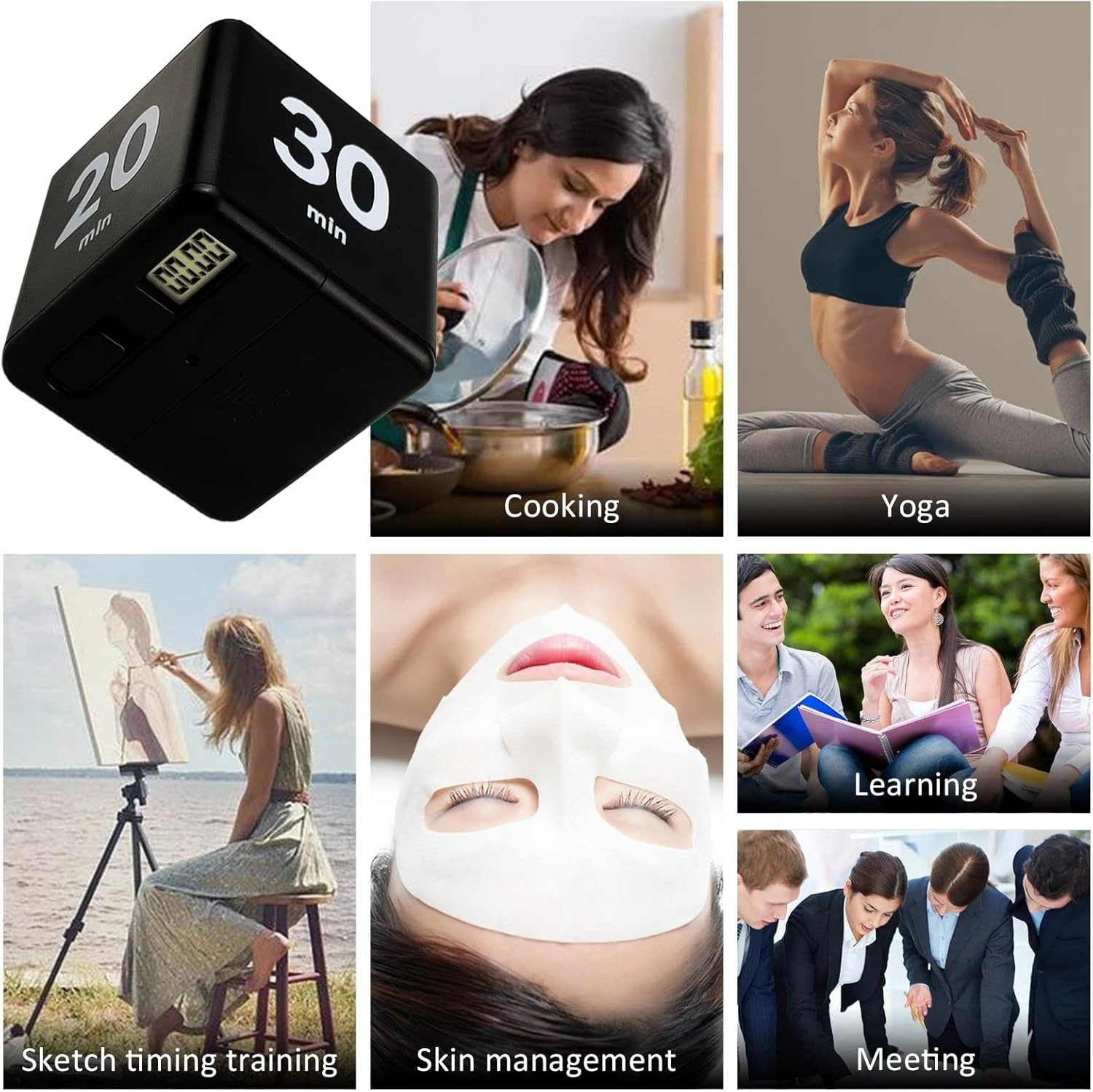 Versatile Black Cube Timer: 15-60 Minute Preset for Learning, Cooking & Games