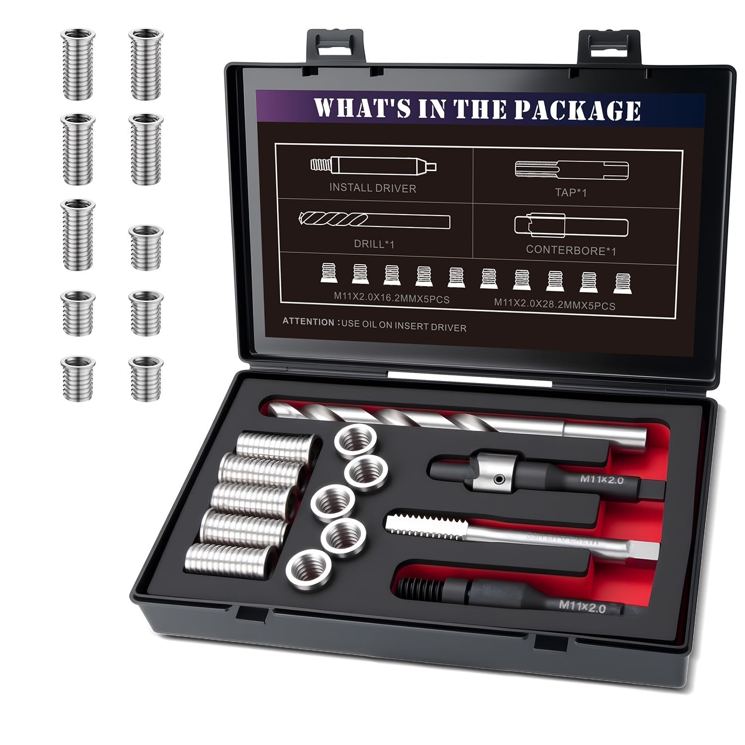 Metric Thread Repair Kit - HSS Drill, Tap & Installation Driver - 10PCS Stainles