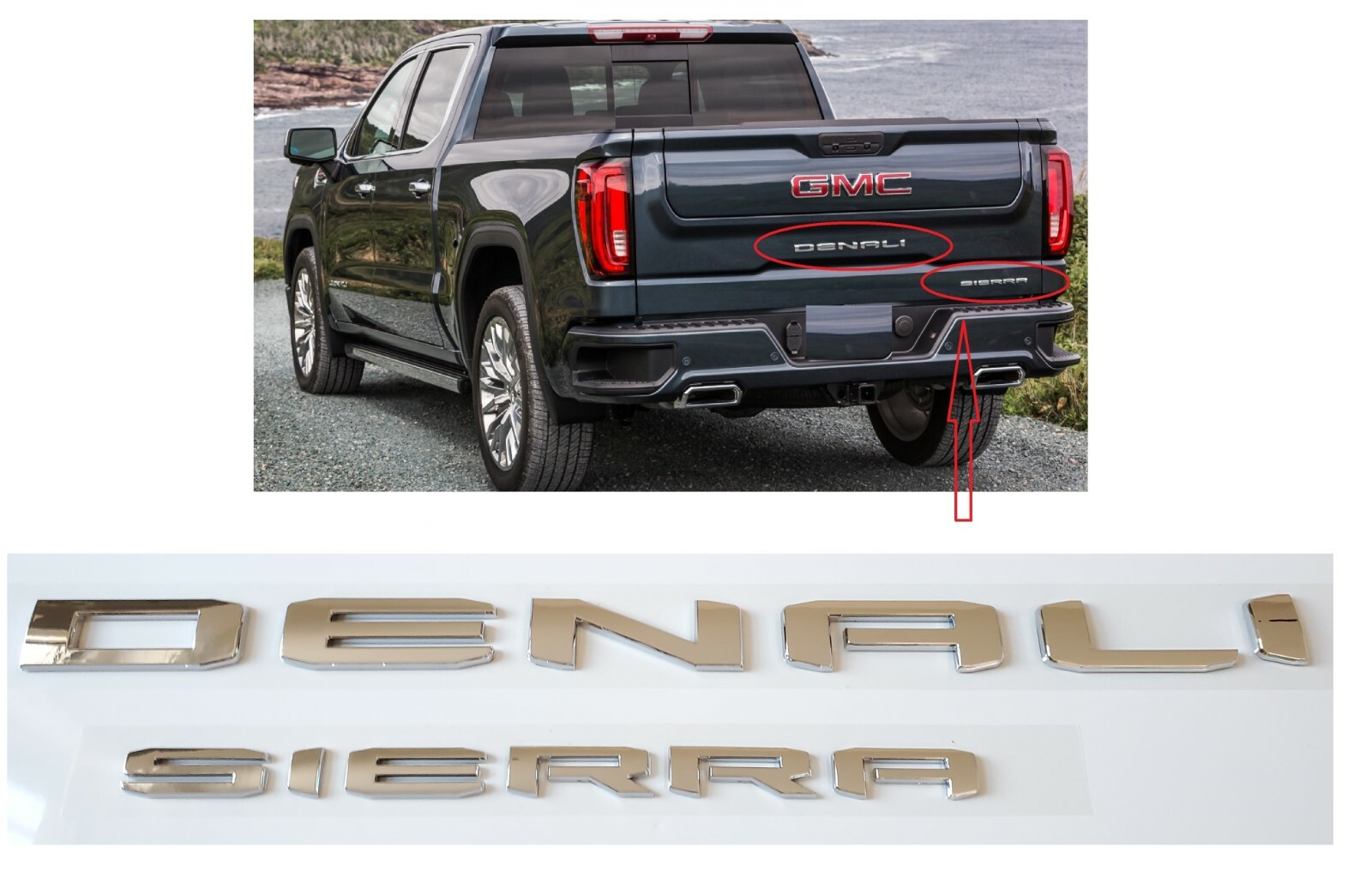 Chrome Rear Tailgate DENALI Sierra Emblem GMC Sierra 1500 2500hd 3500hd